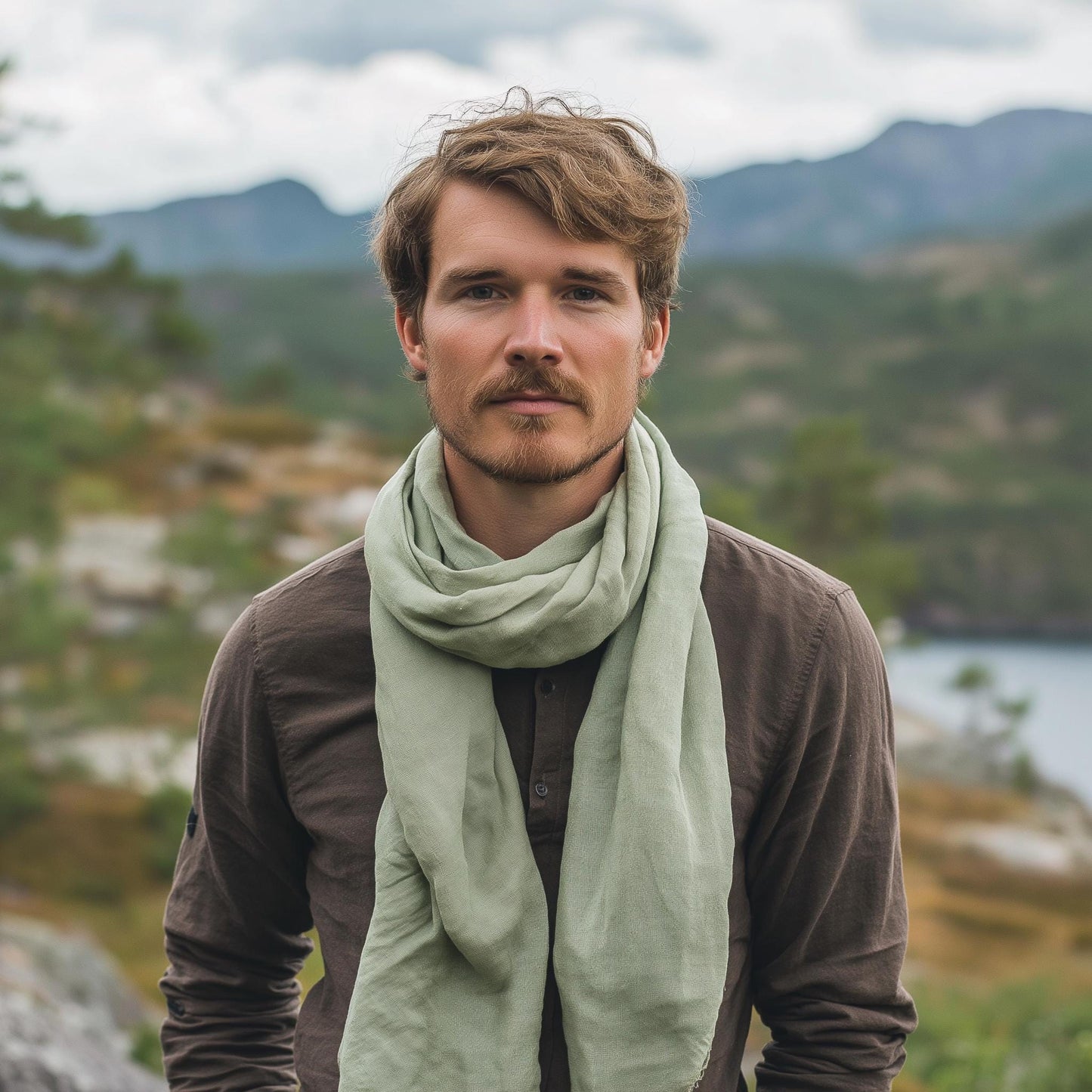 Linen Scarf in pale green or others 40 colors - Unisex for men or women