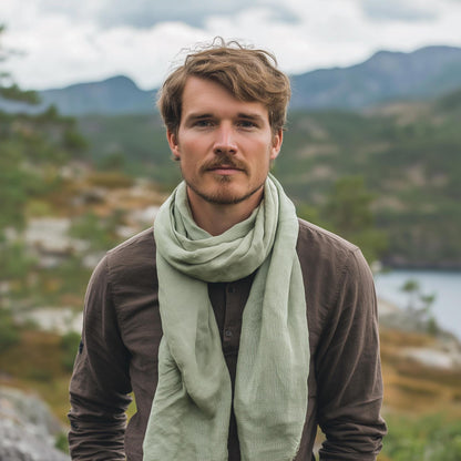 Linen Scarf in pale green or others 40 colors - Unisex for men or women