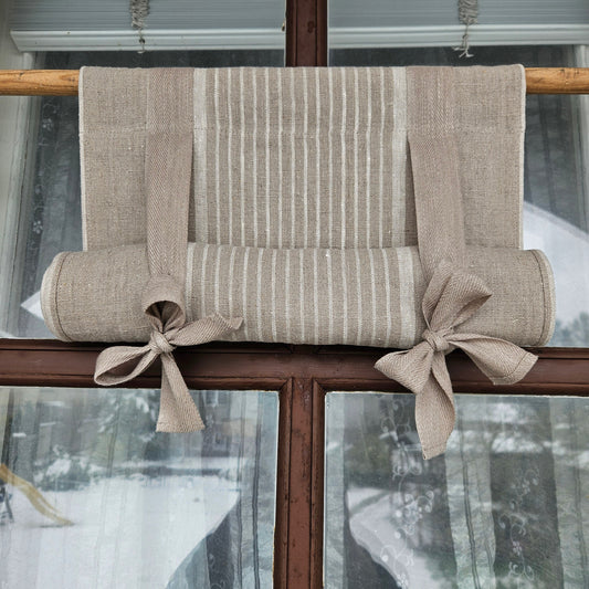 Striped Linen curtains valance with tie up , french farmhouse kitchen door curtains  in custom size