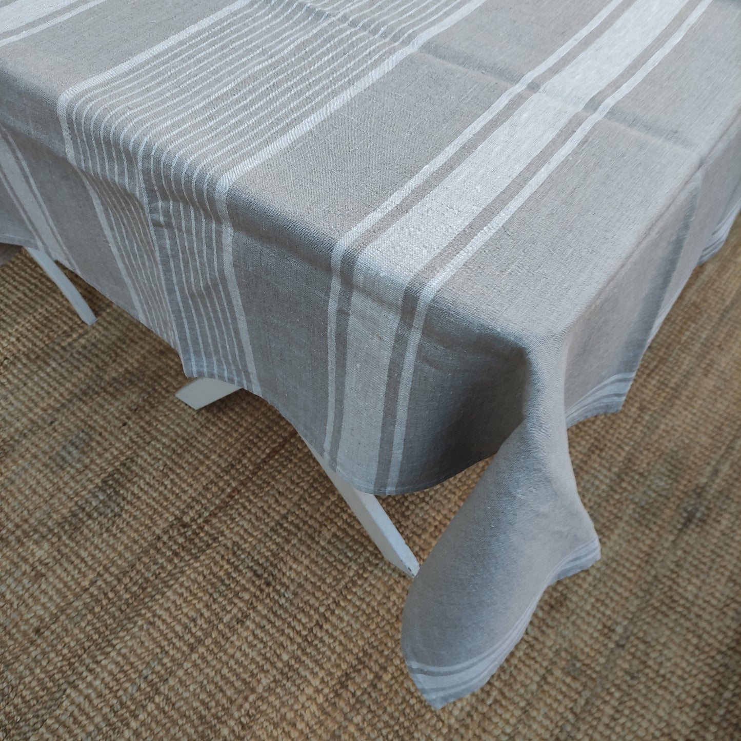 100% Linen tablecloth striped PREWASHED French table cloth rustic rectangle square oval Grey Blue country style Sack weave linen