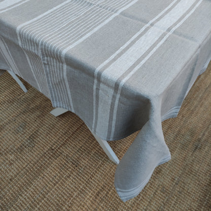 100% Linen tablecloth striped PREWASHED French table cloth rustic rectangle square oval Grey Blue country style Sack weave linen