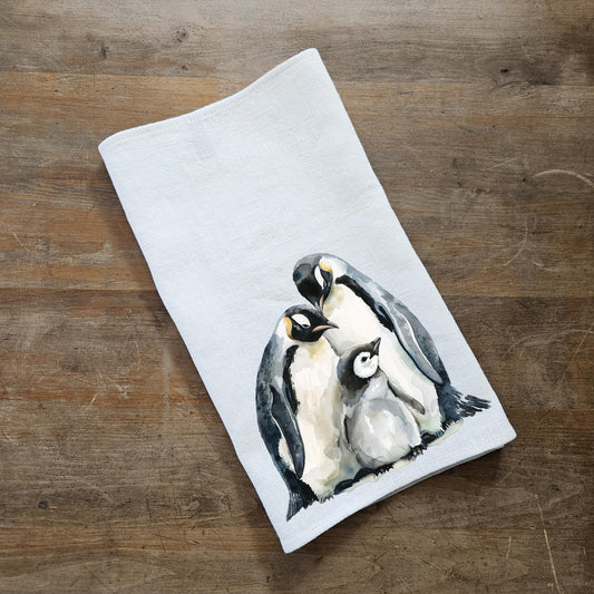 Penguins Tea Towel in linen, Hand Towels Tea Arctic wildlife, Floor sack Dish Towel Kitchen Décor Tea Towel Festive season Christmas