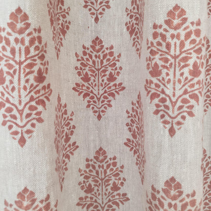 Curtains 100% Linen with red block print PREWASHED. kitchen Living room farmhouse curtains. Bedroom floral linen window panel