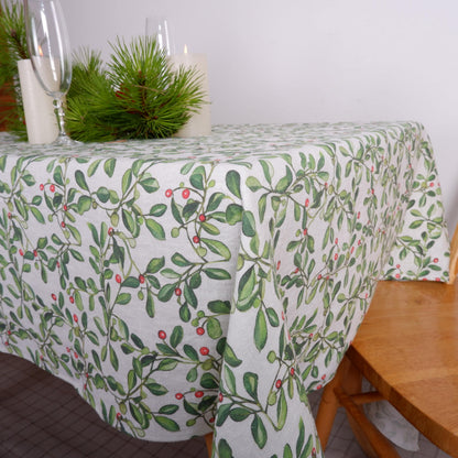 Linen napkins or tablecloth Christmas holiday print /  Mistletoe Prints Holiday season table decor Chritsmas decoration linen