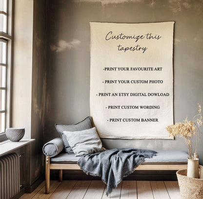 CUSTOM tapesry wall art with personalized photo quotes logo - Custom Canvas Oversized Wall Art on 100% LINEN - Customizable Wall Hangings