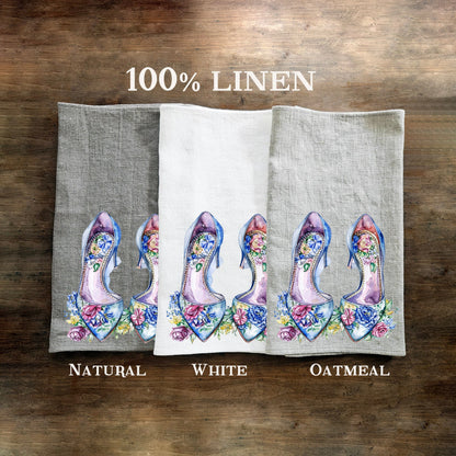 Shoes  Tea Towel in linen, fashionista Hand Towels Tea, black Frech Dish Towel, Floral Kitchen Décor Tea Towel