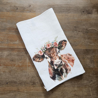 Kitchen Towel in linen Cow print Farmhouse style, hand Towels Tea in linen, pets Dish Towel  Kitchen Décor Tea Towel in linen