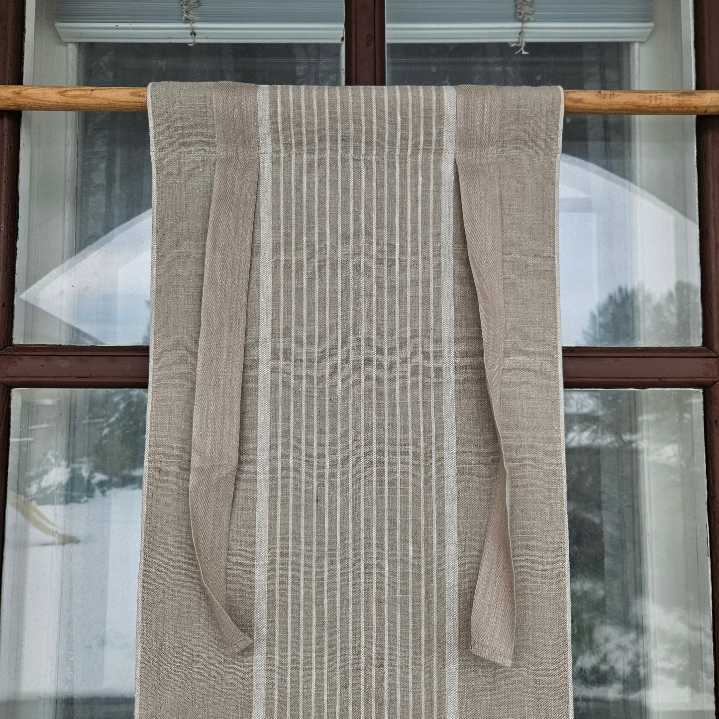 Striped Linen curtains valance with tie up , french farmhouse kitchen door curtains  in custom size