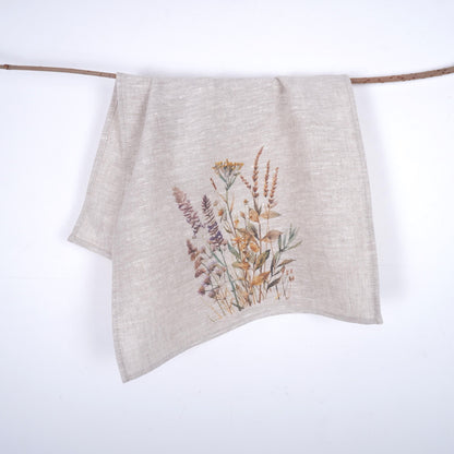 Meadow floral Tea Towel in linen, Botanical Hand Towels Tea in linen, meadow flowers linen  Dish Towel  Kitchen Décor Tea Towel in linen