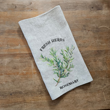 Hand Towels Tea with French country herbs - Farmhouse Floral greenery Décor Kitchen Dish Tea Towel - Rosemary Floral Tea Towel in linen