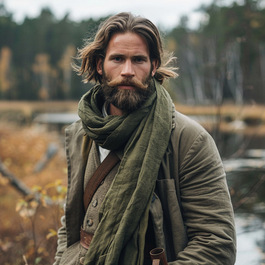 green linen scarf for women or men, gift for father husband friend lover