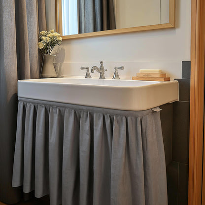Custom Sink Skirt with velcro - Handmade Sink or Fireplace Curtain - Custom Sizes Linen Valance farmhouse sink curtains