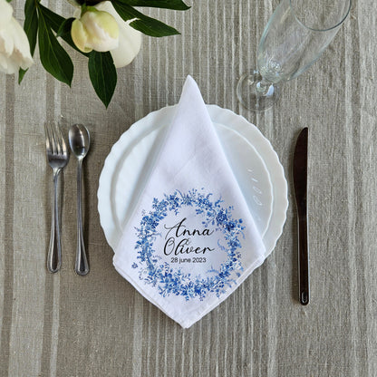 Custom Design White Cloth Cocktail Napkins, luxury weddings menu napkins in linen, Custom Names Napkins