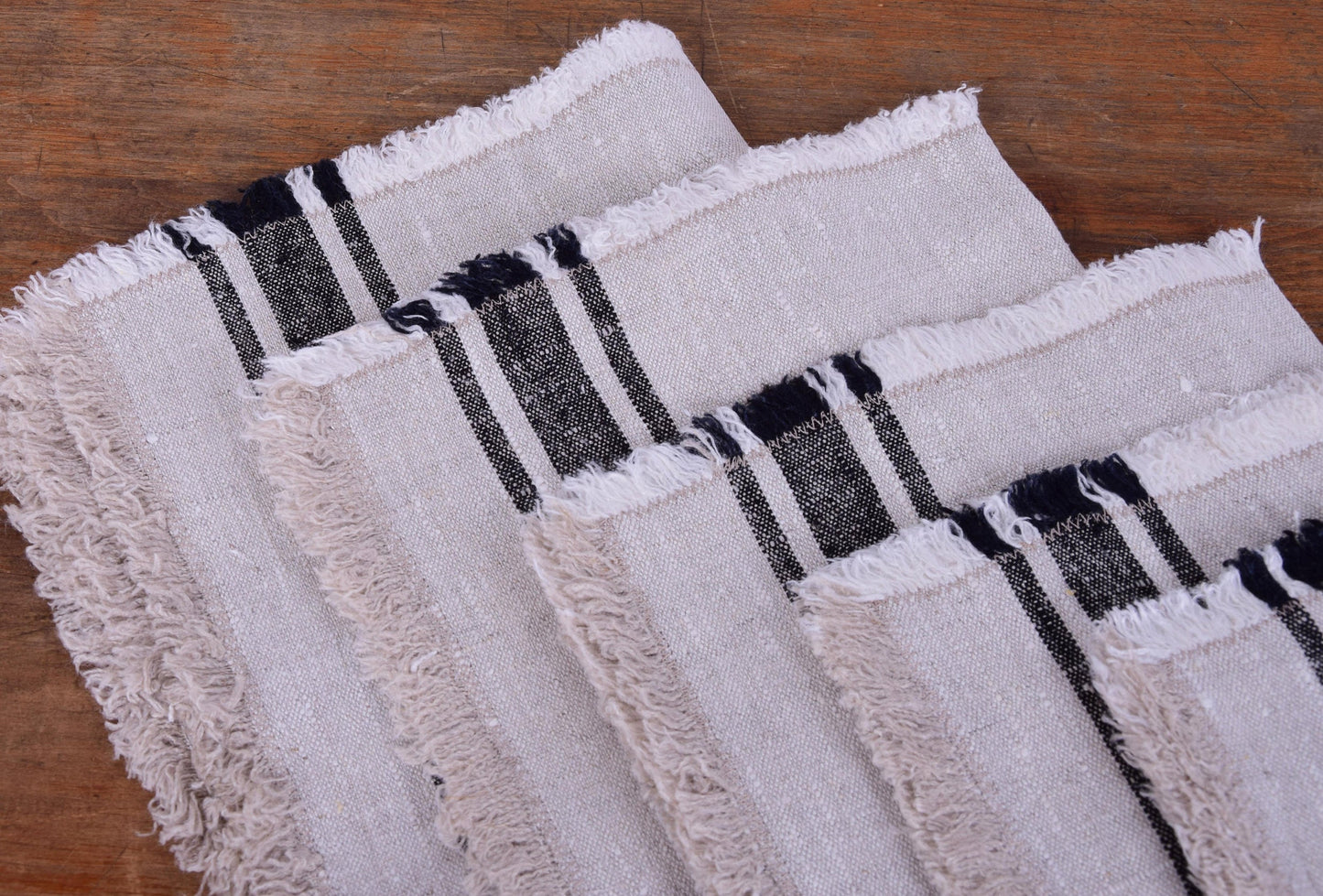 Linen napkins - French linen. Natural outmeal stripes Cottage, coutry style linen. Set of linen napkins. Stonewashed. Linen cloth napkins.