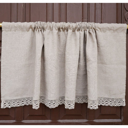 Custom size  Valance natural with laces, Farmhouse Pure linen window treatment, Living room Cafe Kitchen window panel, farmhouse curtains