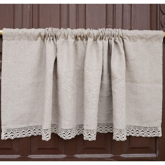 Custom size  Valance natural with laces, Farmhouse Pure linen window treatment, Living room Cafe Kitchen window panel, farmhouse curtains