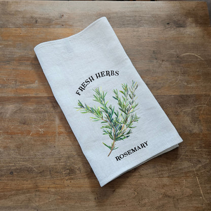 Rosemary  Floral Tea Towel in linen, Hand Towels Tea, Farmhouse Floral Dish Towel, greenery Floral Kitchen Décor, Floral Kitchen Tea Towel