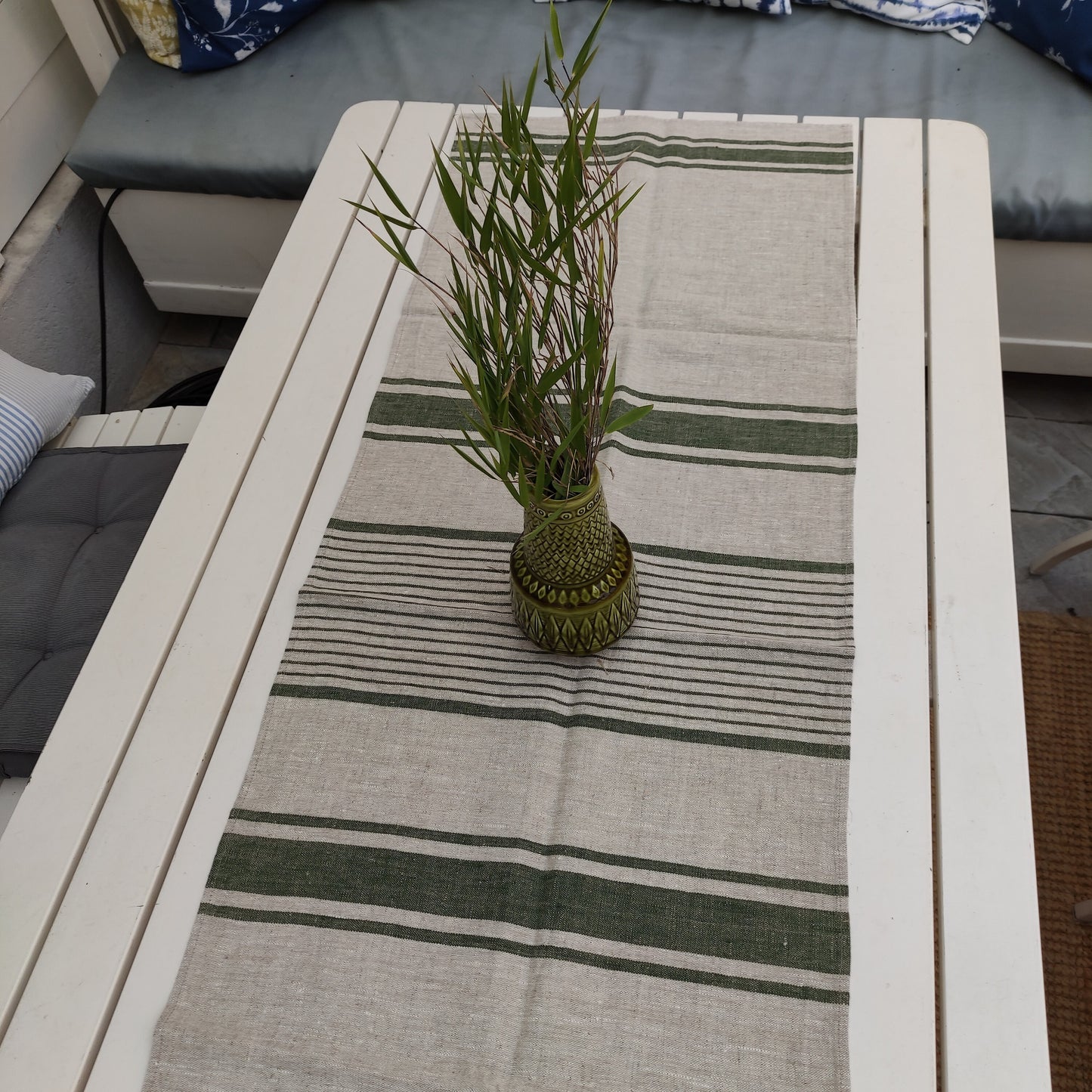 Linen runner - french sack linen. Rustic striped linen Cottage farmhouse coutry style linen. Stonewashed. 100% linen Burlap