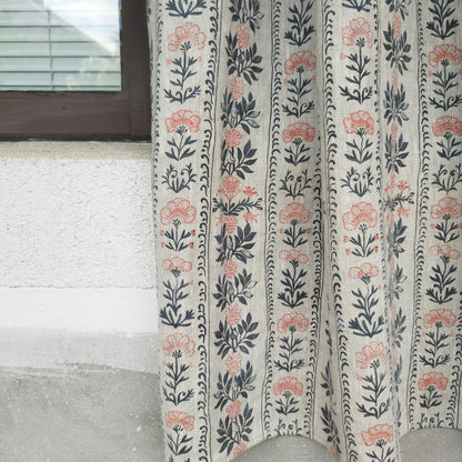 Curtains 100% Linen blue striped french print floral PREWASHED. kitchen Living room farmhouse curtains. Bedroom floral linen window panel