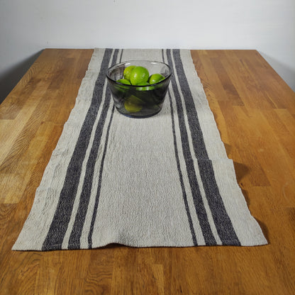 Linen runner - french sack linen. Green natur black striped Rustic linen Cottage farmhouse country style linen. Stonewashed. 100% flax