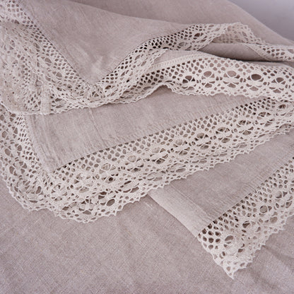 White laced linen tablecloth, 100% Linen tablecloth with LACES Romantic Luxury PREWASHED French table cloth rectangle square oval