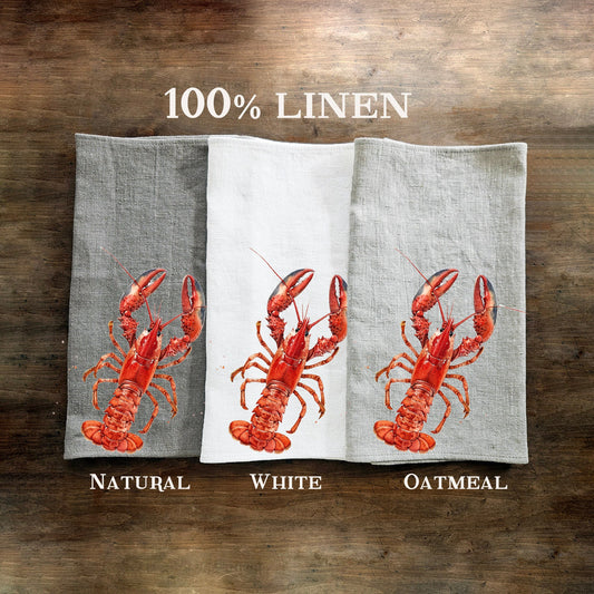 Lobster Tea Towel in linen, floral Hand Towels Tea, sea food Dish Towel, red lobster Kitchen Décor Tea Towel