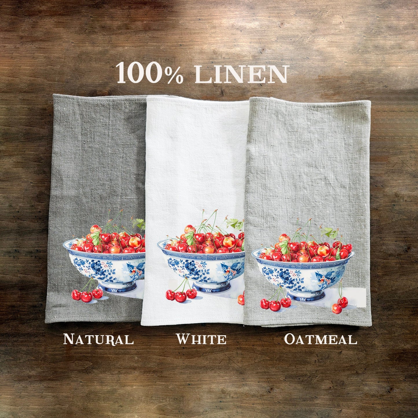 Cherry bowl Tea Towel in linen, Chinoise bowl Hand Towels Tea in linen, linen  Dish Towel, Holiday Kitchen Décor Tea Towel in linen