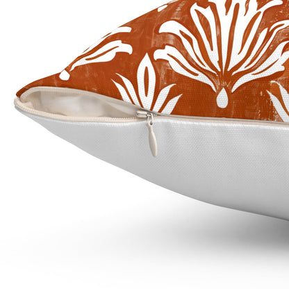 Modern rust linen Floral Pillow Cover, white rust Boho Pillow block print on linen, Coutrynome block printed pillow case in European flax