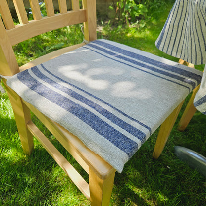 Linen Seat Cushion striped with ties - Striped Chair Pad Pillow - Natural French Style Heavy Weight 100% Linen Fabric