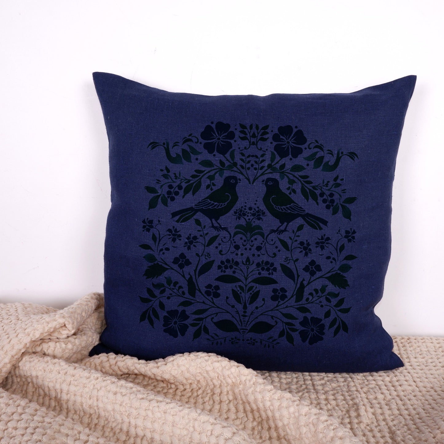 SALE LINEN Cushion cover Nordic folk art , decorative linen pillow cover , Floral Summer Woodland decor Cushion Housewarming Gift,