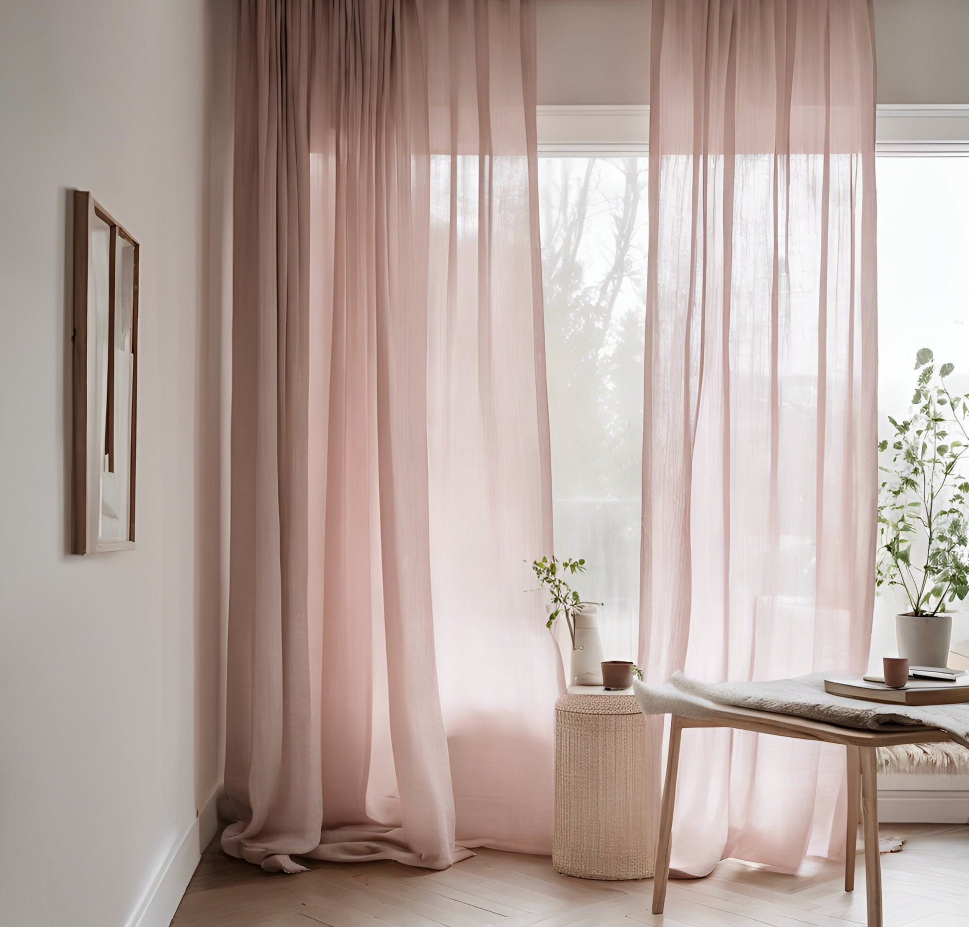 sheer linen curtains in pale pink. custom linen curtains