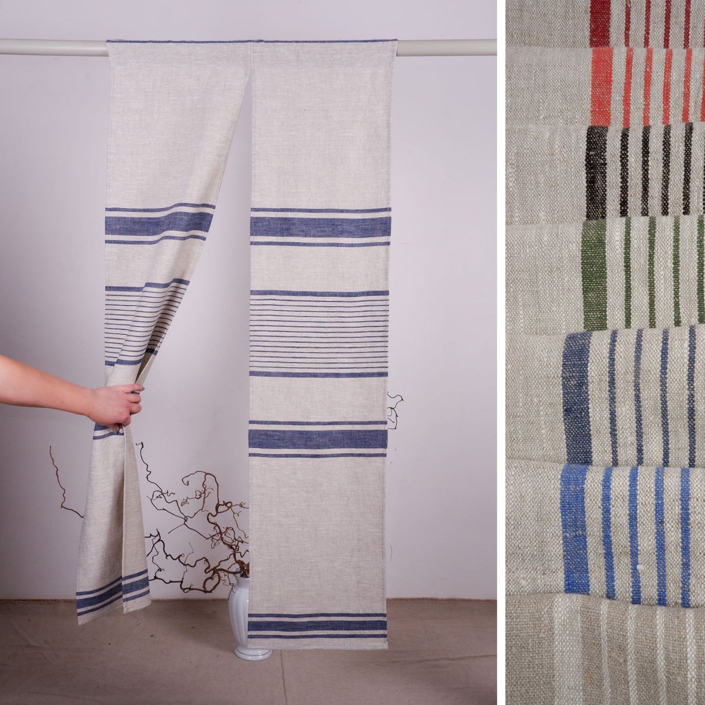 Striped Linen Noren Curtain, Japanese Linen Noren Panel, Japanese Curtain Door, Linen Doorway Drape, Linen Noren Drape Rod Pocket Panel