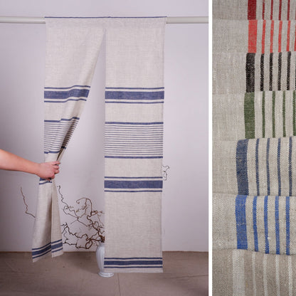 Striped Linen Noren Curtain, Japanese Linen Noren Panel, Japanese Curtain Door, Linen Doorway Drape, Linen Noren Drape Rod Pocket Panel