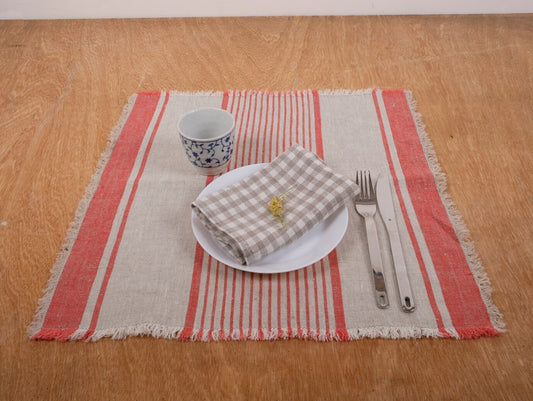 Rustic linen napkins - French grain sack linen stripes Cottage farmhouse country style Set of napkins. Stonewashed flax cloth placemats