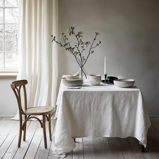 Heavy linen tablecloth for dinning table - French style washed linen table cloth Retangle Square or Round  in white neutral or other colors