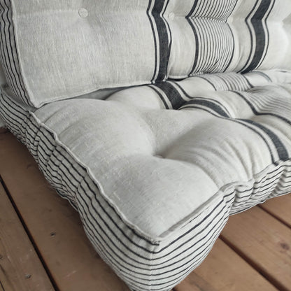 Bench cushion in French striped linen,  floor cushion in Custom size, shikibuton thick mat Shiki futon filled organic fiber filler