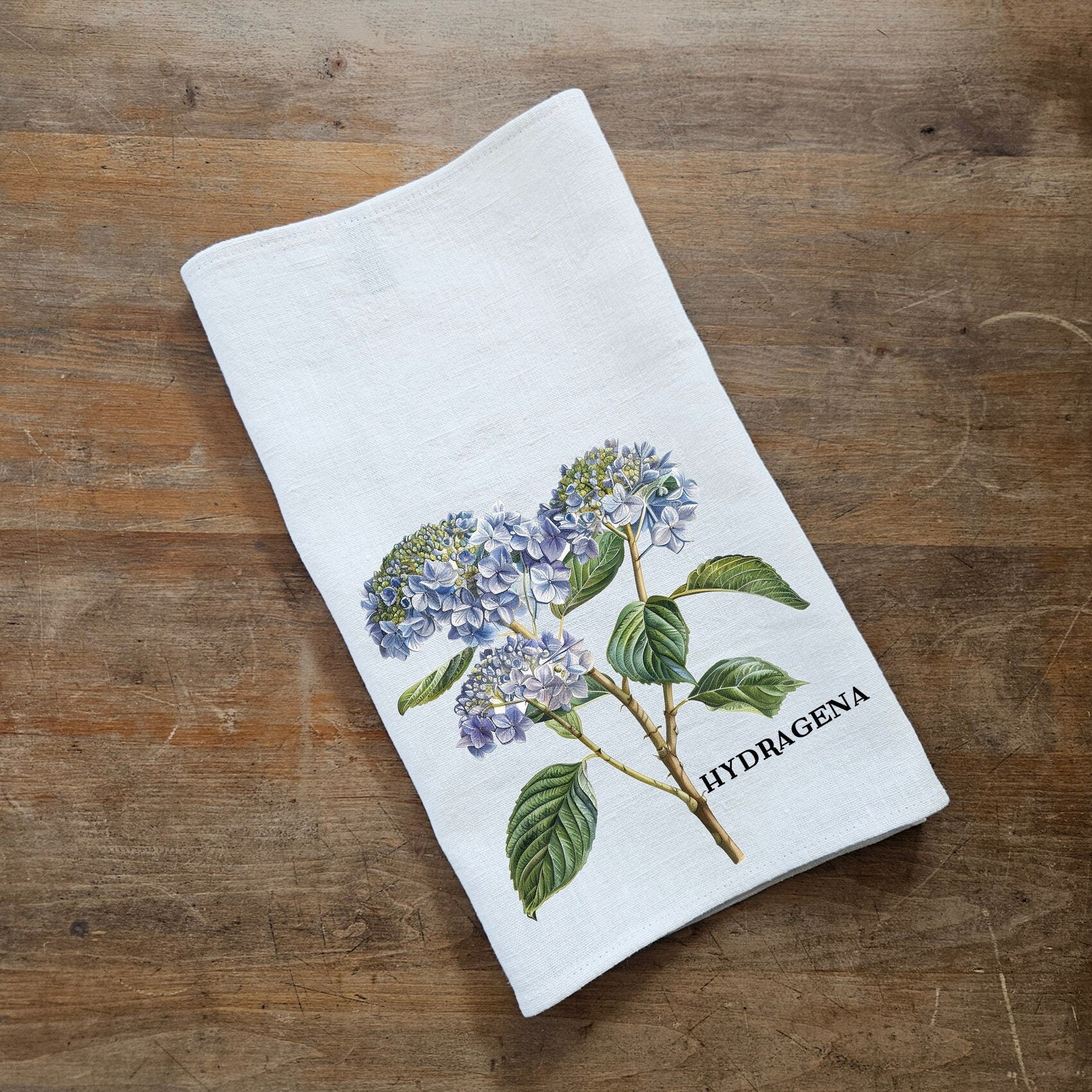 Hydragena Tea Towel in linen, botanical hand Towels Tea in linen, floral Dish Towel  Kitchen Décor Tea Towel in linen