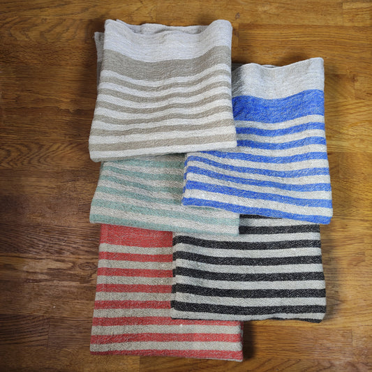 Stonewashed linen tea towel. STRIPED  - heavy soft flax fabric. hand towel. kitchen Dish towel