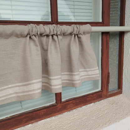 Ticking Valance - natur beige - Farmhouse Pure linen window treatment, Living room Cafe Kitchen window panel, Grain sack farmhouse curtains