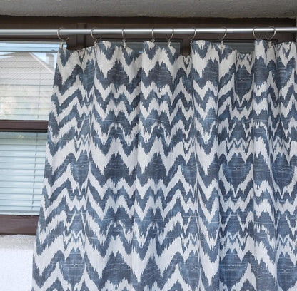 Modern designer Curtains 100% Linen blue Zigzag PREWASHED. kitchen Living room curtains,  Bedroom window panel in linen