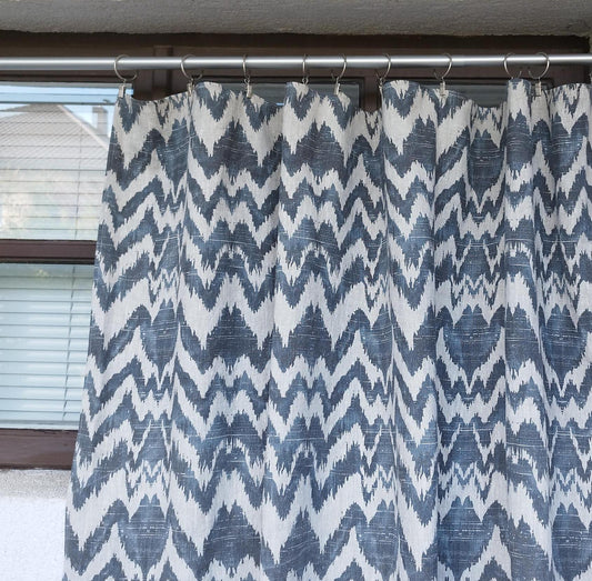 Modern designer Curtains 100% Linen blue Zigzag PREWASHED. kitchen Living room curtains,  Bedroom window panel in linen