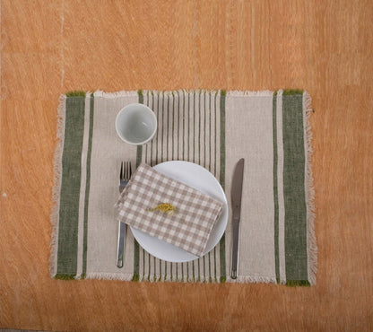 Rustic linen napkins - French grain sack linen stripes Cottage farmhouse country style Set of napkins. Stonewashed flax cloth placemats