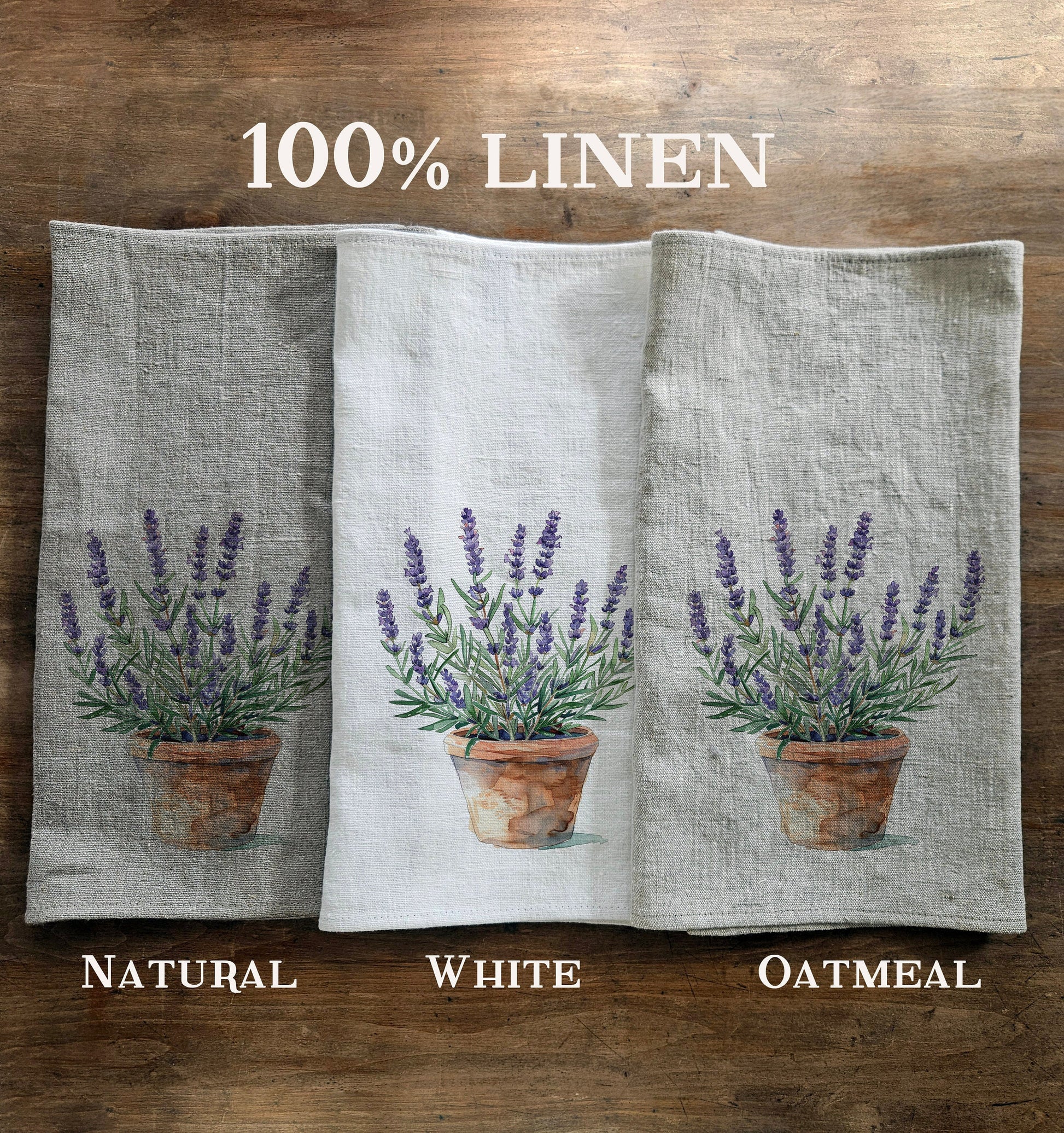 linen kitchen towel with lavender print
