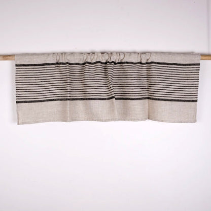 Ticking Valance - Farmhouse Curtain - Pure linen window treatment. Living room Cafe Kitchen window panel. Grain sack flax farmhouse style