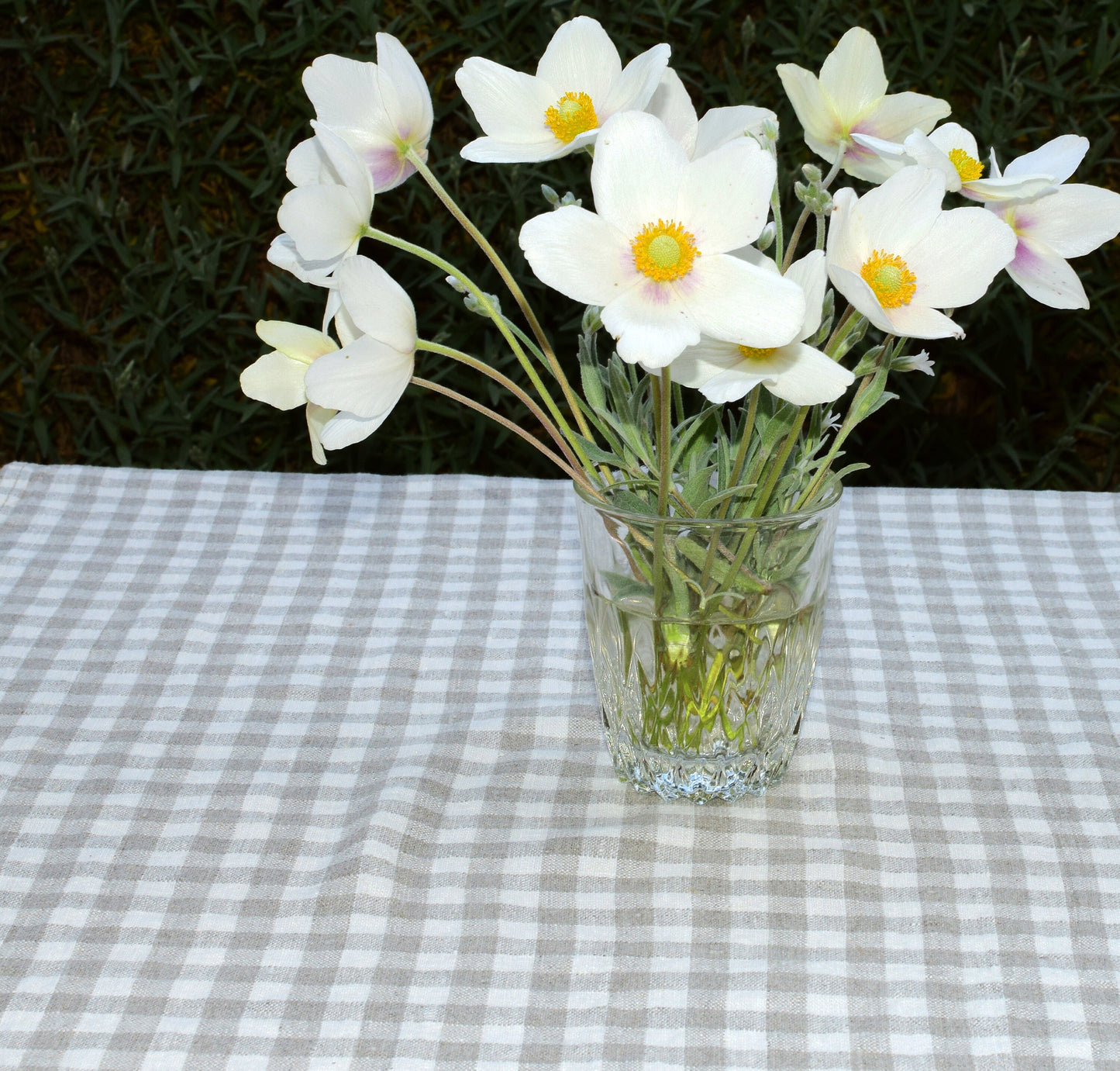 100% Linen tablecloth small squares PREWASHED table cloth rustic rectangle square oval grey black country style Flax