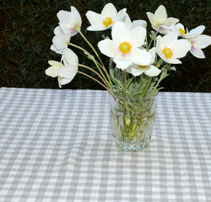 100% Linen tablecloth small squares PREWASHED table cloth rustic rectangle square oval grey black country style Flax