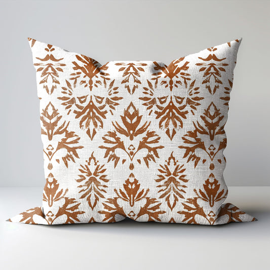 Modern rust linen Floral Pillow Cover, white rust Boho Pillow block print on linen, Coutrynome block printed pillow case in European flax