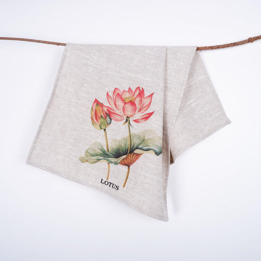 Lotus floral Tea Towel in linen - Botanical Hand Towels Tea in linen - pink flowers linen Dish Towel  Kitchen Décor Tea Towel in linen