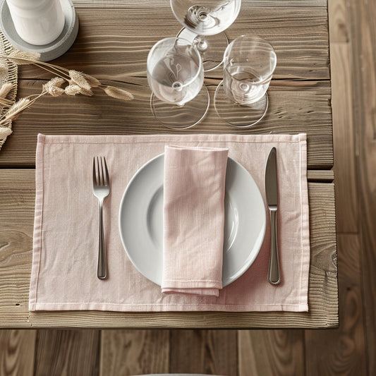 Linen placemats in pale pink, Washable linen placemats, Natural linen placemats for Holiday table decor, Handmade placemats, Placemats set