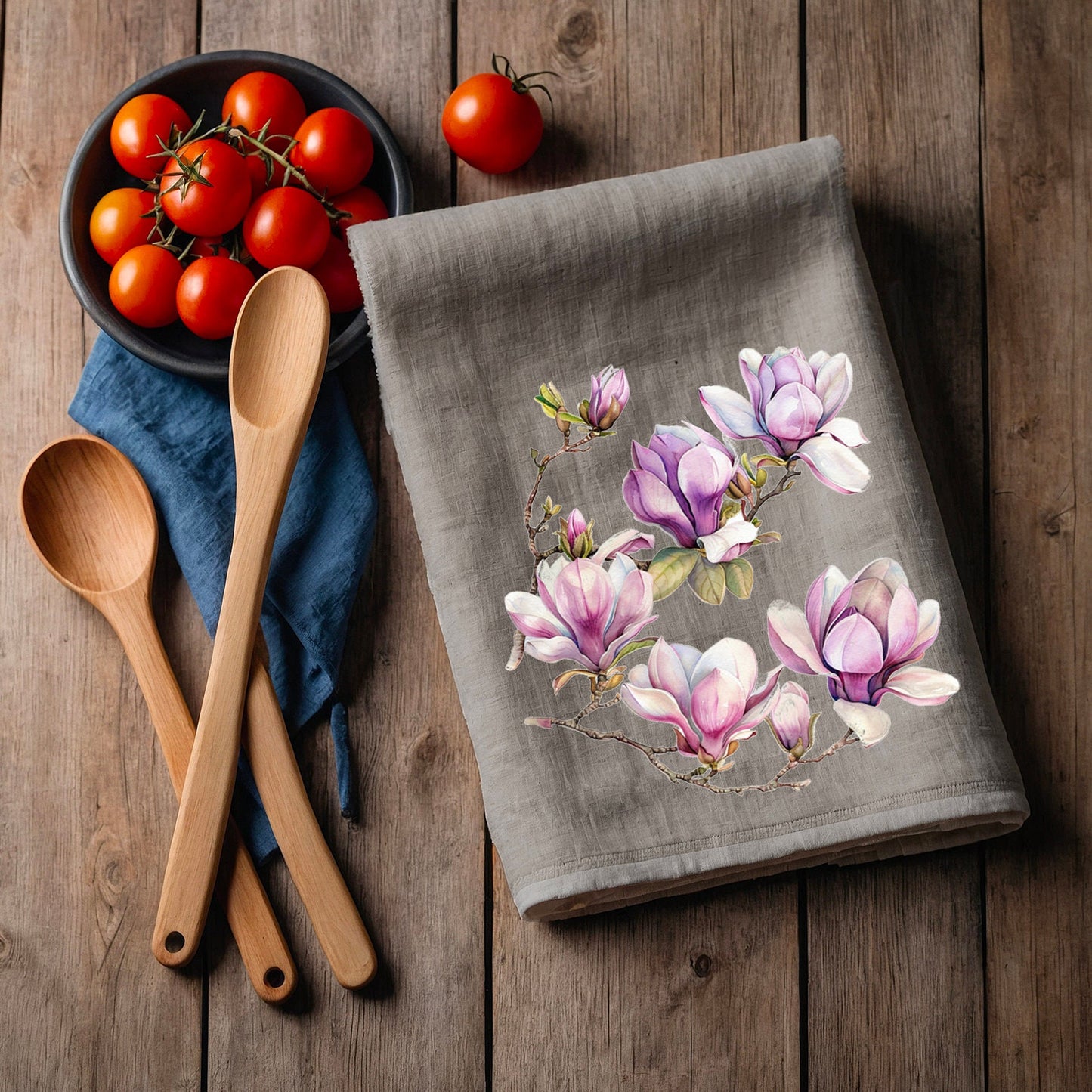 Magnolia Tea Towel in linen, floral Hand Towels Tea, botanical Floral Dish Towel, Floral Kitchen Décor Tea Towel